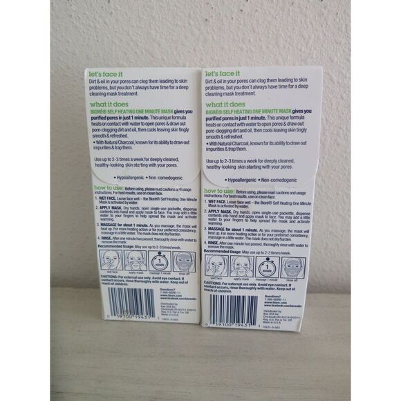 Biore, Self Heating One Minute Beauty Mask, Charcoal, 4 Single Use Packs, 0.25 - Picture 2 of 2